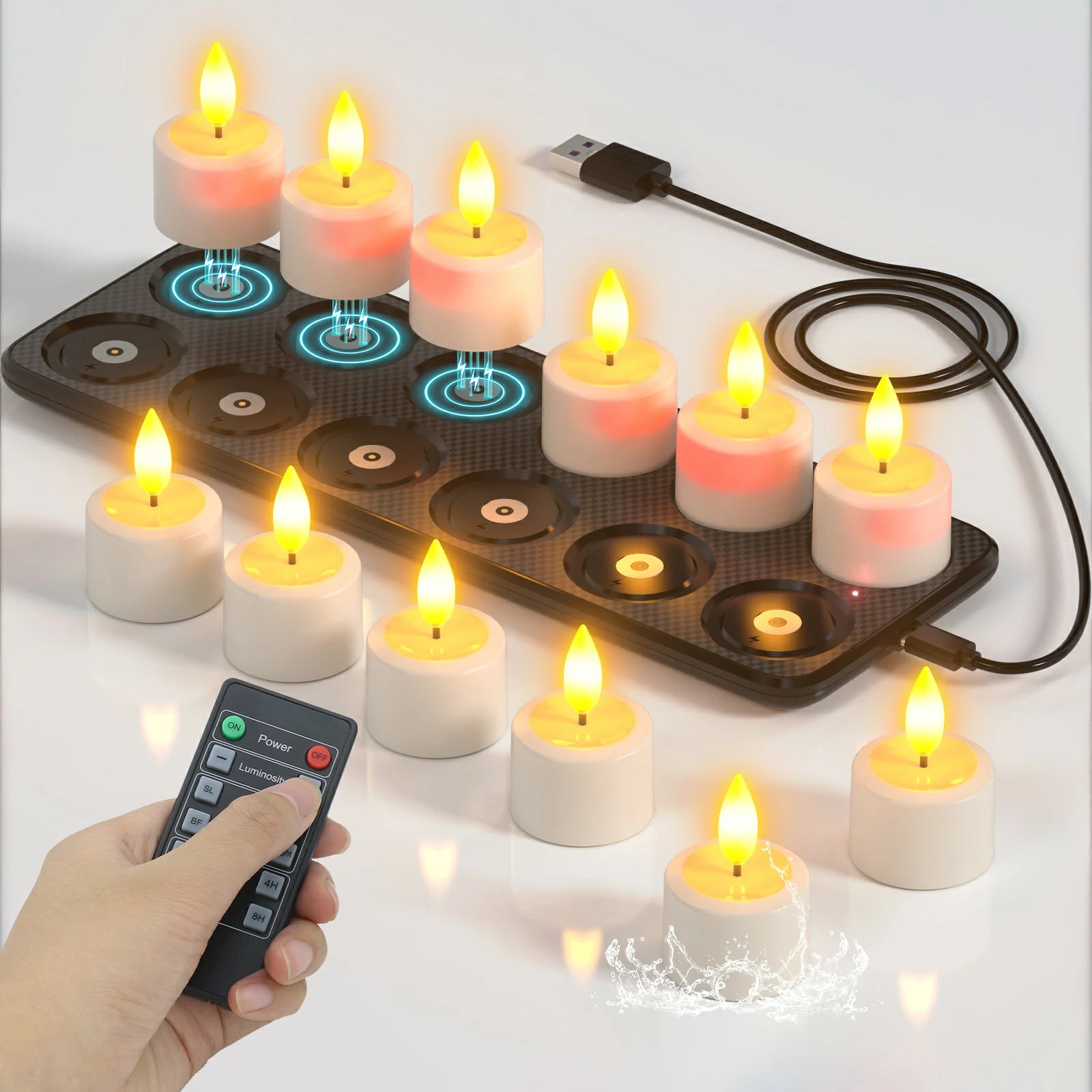 SoulBay® Teelichter magnetische Aufladung mit Fernbedienung Timer Teel