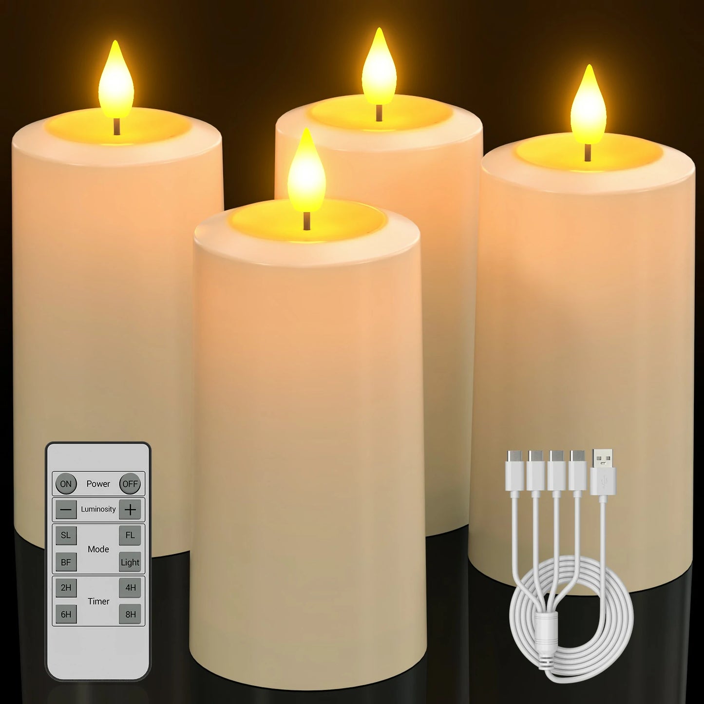 SoulBay® LED Stumpenkerzen, wiederaufladbare, wasserdichte LED Stumpenkerzen mit Timer, 4 Stk_01
