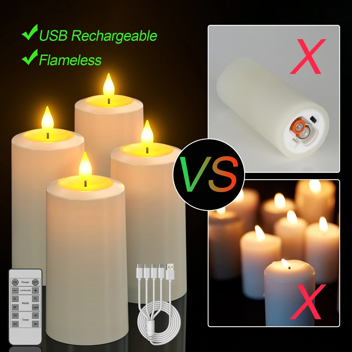 SoulBay® LED Stumpenkerzen, wiederaufladbare, wasserdichte LED Stumpenkerzen mit Timer, 4 Stk_08