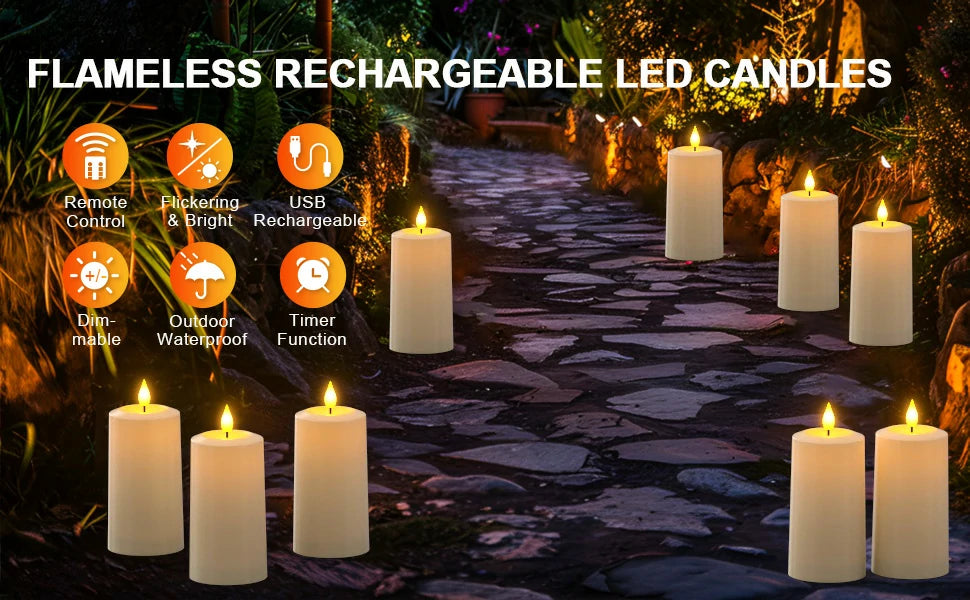 SoulBay® LED Stumpenkerzen, wiederaufladbare, wasserdichte LED Stumpenkerzen mit Timer, 4 Stk_09