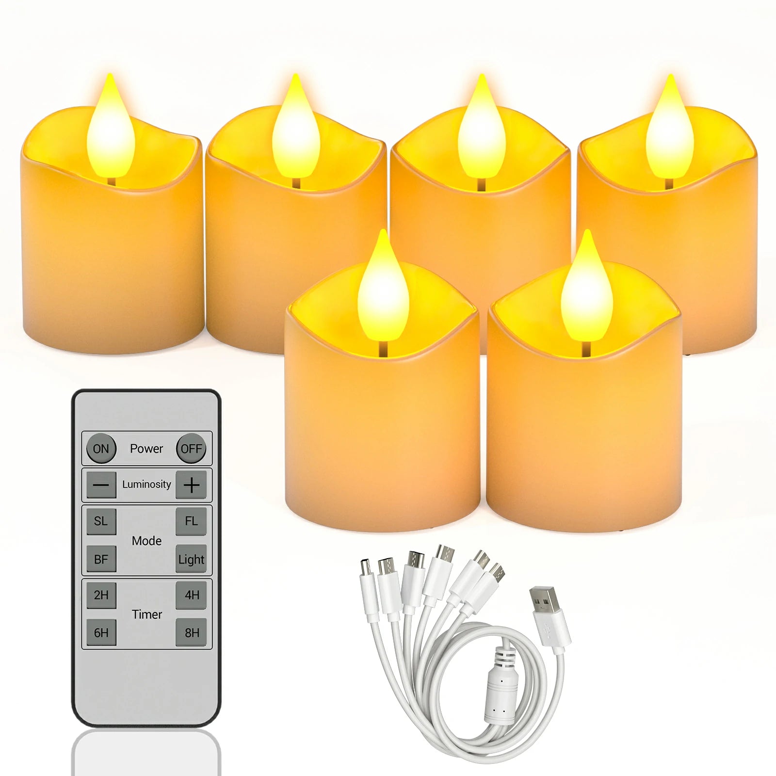 SoulBay® LED Teelicht wiederaufladbar mit Timer Fernbedienung bernstei