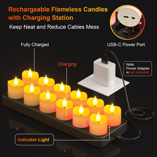 SoulBay Flameless Candles with Remote Timer & Charging Base, 12pcs USB Rechargeable Battery Flickering LED Small Votives Lights for Table Dinner Weddings Holidays General Decor, No Battery Required