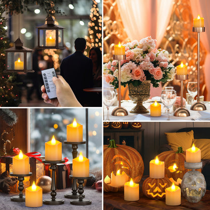 SoulBay Flameless Candles with Remote Timer & Charging Base, 12pcs USB Rechargeable Battery Flickering LED Small Votives Lights for Table Dinner Weddings Holidays General Decor, No Battery Required