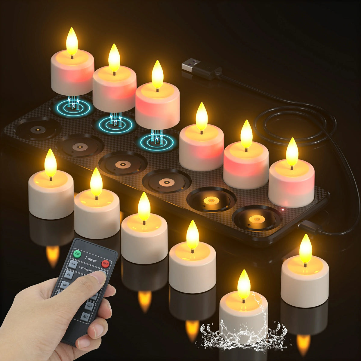SoulBay® Teelichter magnetische Aufladung mit Fernbedienung Timer Teel