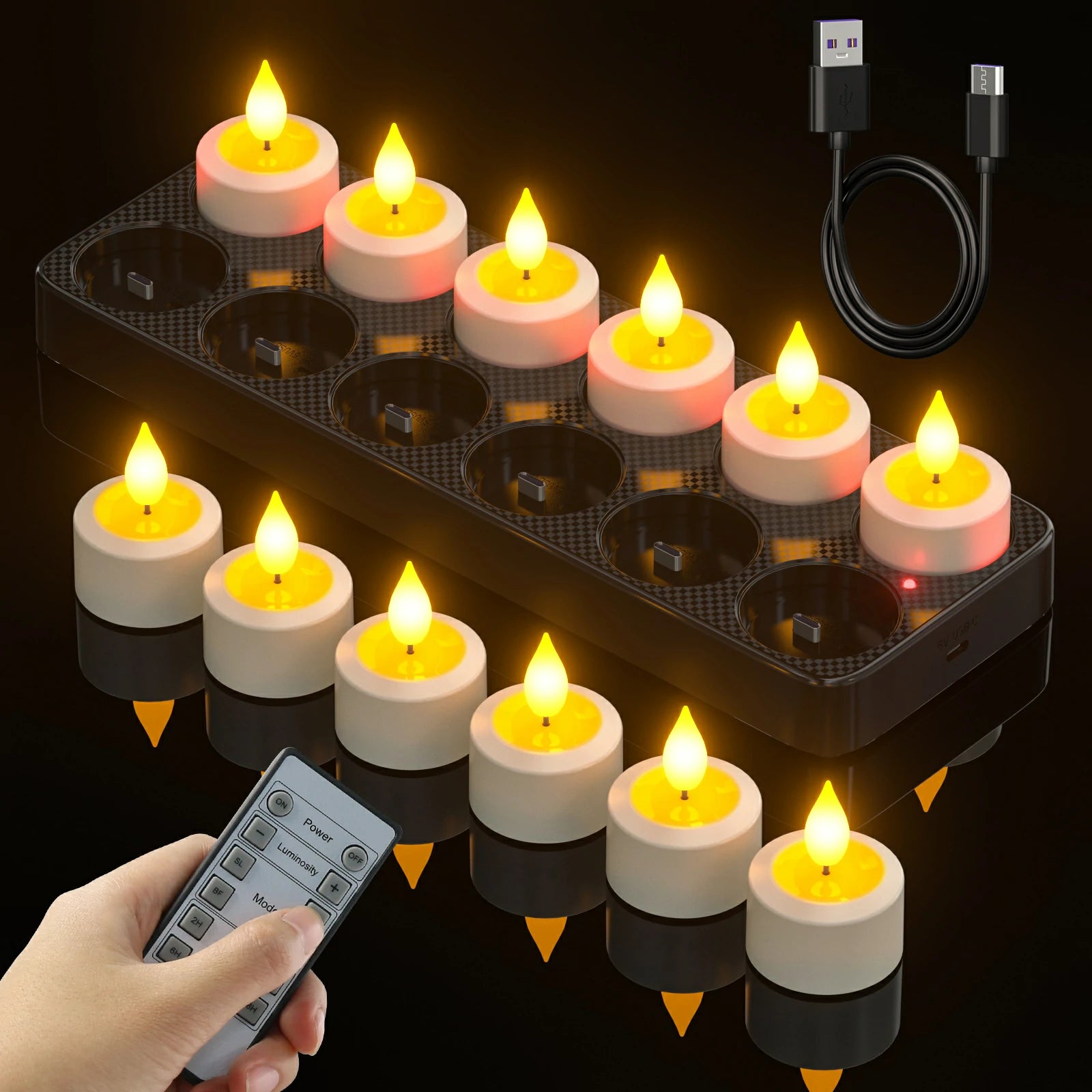 SoulBay® LED Teelichter Elfenbein Bernstein wiederaufladbar Fernbedien
