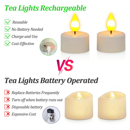 SoulBay® Teelichter aufladbar mit Fernbedienung Timer 3D-Simulationsdocht Teelichter 12 Stück_08