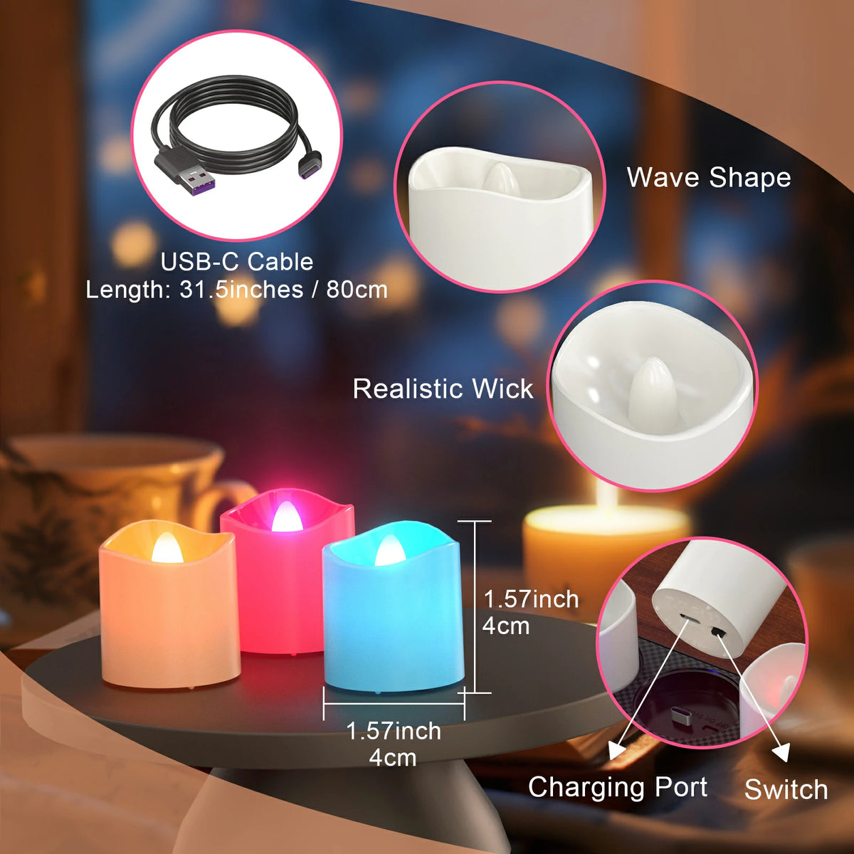 SoulBay LED Kerzen Mit Timer – 4er Set, Wiederaufladbar, USB-C, Fernbedienung, Flackernd, IP44 Wasserdicht, Für Drinnen & Draußen